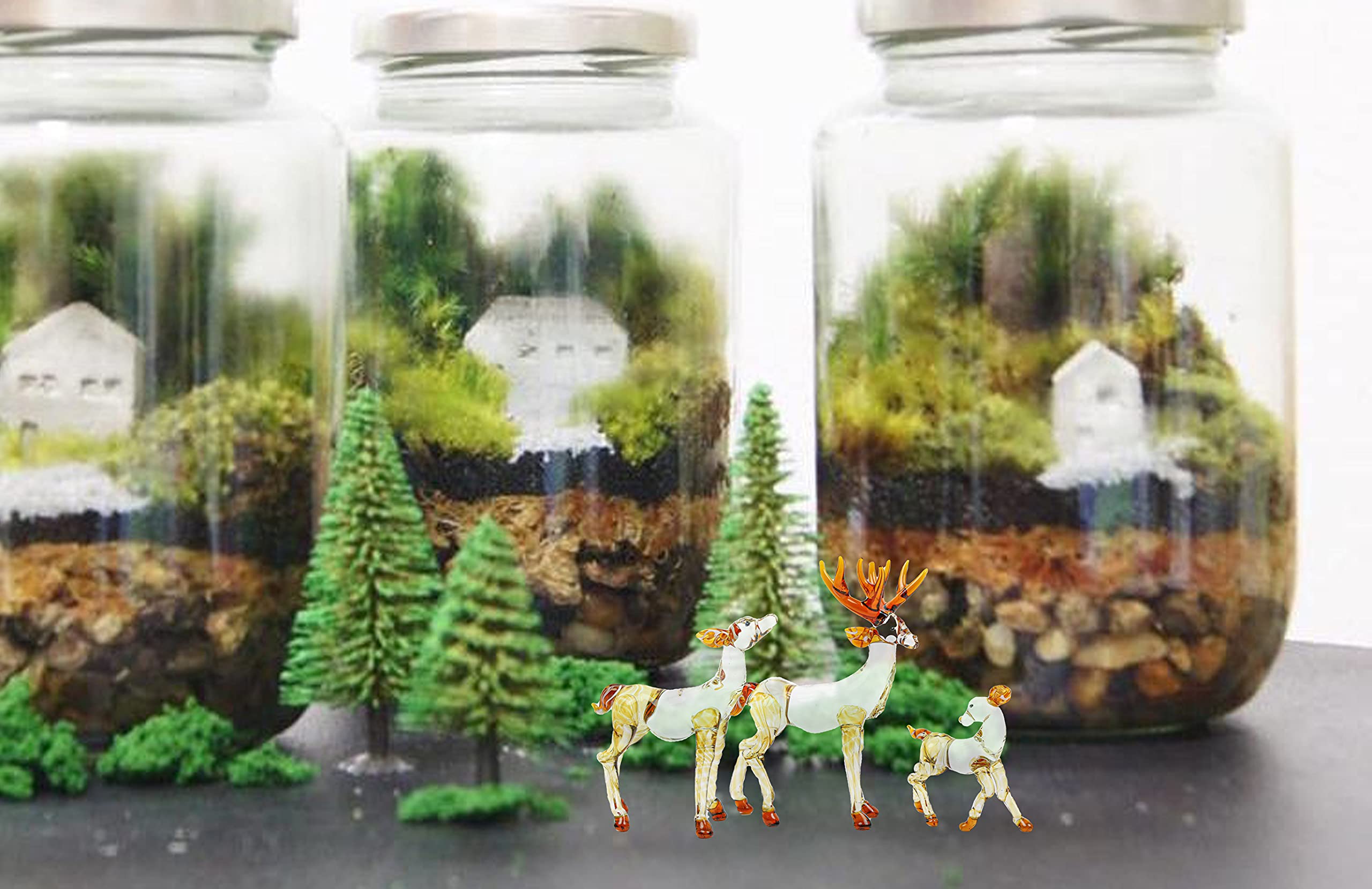 I-DO-CARE Deer Family Set of 3 - Mother, Father & Baby Deer Figurines, Plastic Woodland Nursery Decor for Baby Shower, Birthday Party, Christmas & Home Decoration | Perfect for Nursery Room, Garden Display & Seasonal Decorating