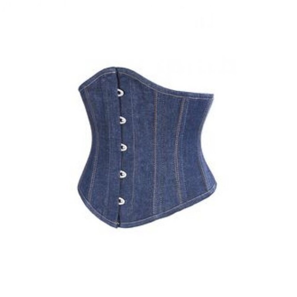 Blue Denim Corset Top - Gothic Steampunk Underbust Waist Cincher Bustier for Women | Victorian Costume, Cosplay, Burlesque & Lingerie Fashion