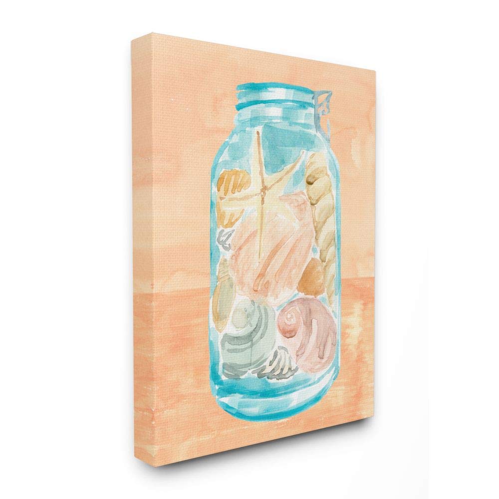 Stupell Industries Beach Shells in Jar Blue Orange Painting Wall Art - 36x1.5x48 Canvas Print by Annie Warren - Coastal Home Decor for Living Room, Bedroom & Beach House