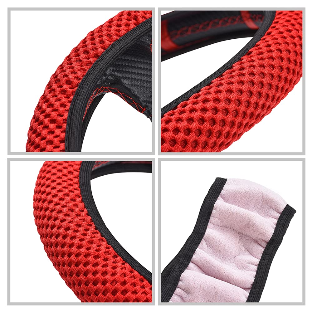 Breathable Ice Silk Elastic Stretch Steering Wheel Cover - Soft, Non-Slip, Universal Fit for 15 Inch Wheels (Red) | Perfect for Summer Driving, Car Interior Protection & Enhanced Grip
