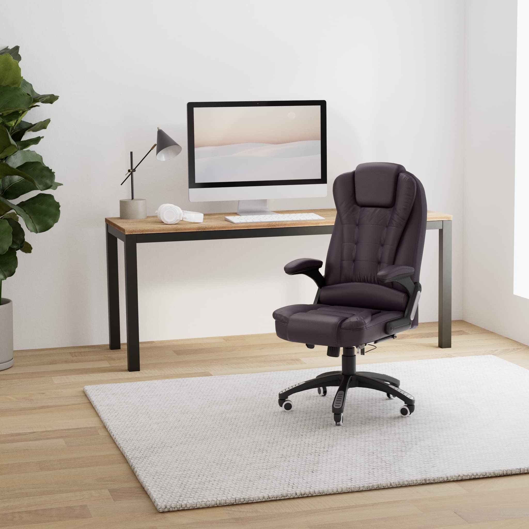 Premium High Back Executive Office Chair with Extra Padding & Reclining Function - Ergonomic Brown Leather Desk Chair for Home & Office Workspaces
