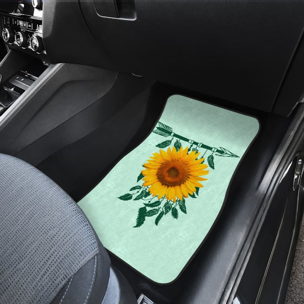 Premium Sunflower Native American Pattern Car Floor Mats with Celeste Background - Durable & Stylish Auto Accessories for SUVs, Trucks, Sedans | Perfect Gift for Car Enthusiasts & Home Decor