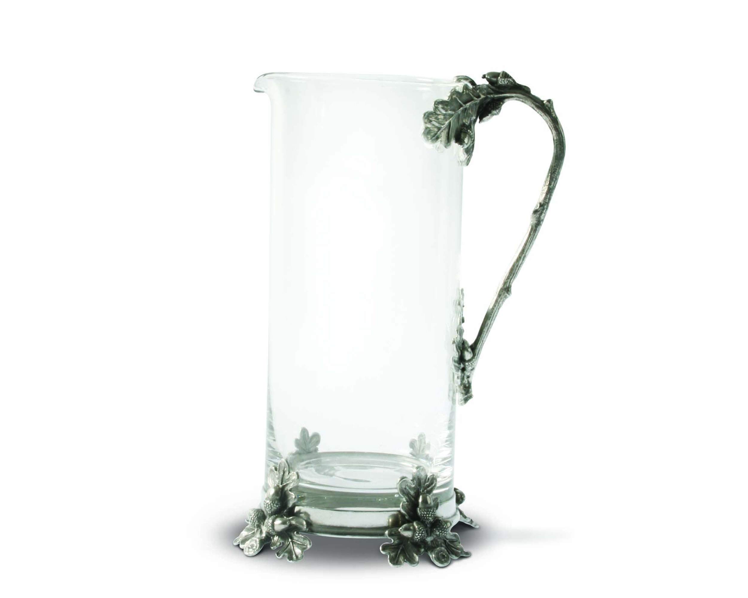 Vagabond House 52 oz Glass Pitcher with Pewter Acorn & Oak Leaf Handle - Perfect for Cold Water, Iced Tea, Juice & Beverages - 10.25 Inch Tall Elegant Serving Pitcher for Parties, Dining & Outdoor Gatherings