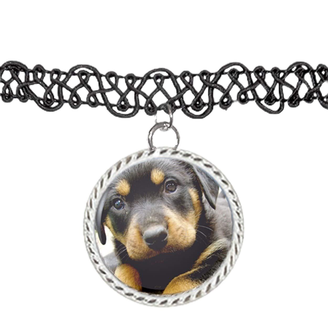 Arthwick Store Rottweiler Dog Puppy Choker Pendant Charm Necklace - Stylish Pet Jewelry for Dog Lovers, Perfect Gift for Rottweiler Owners, Great for Daily Wear & Special Occasions