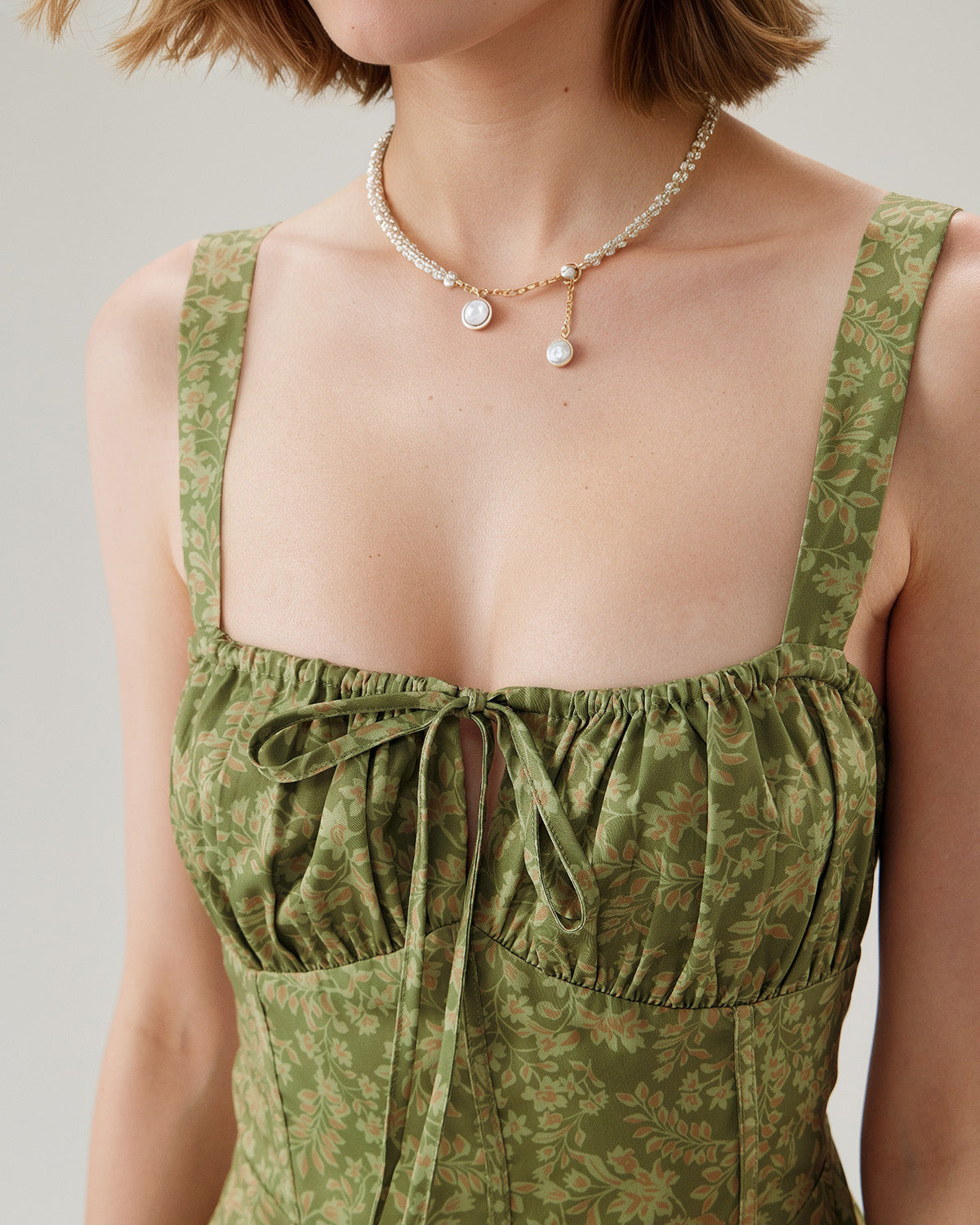 Green Floral Ruched Slip Mini Dress - Women's Summer Party Cocktail Dress for Date Night & Beach Vacation