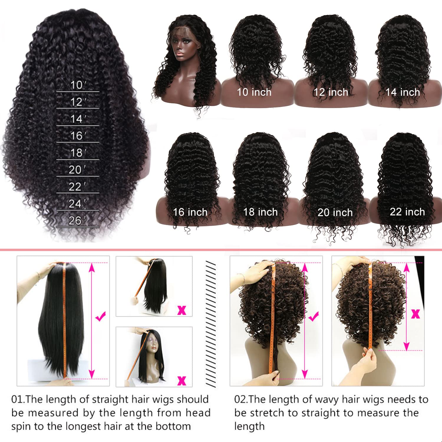 360 Lace Front Human Hair Wig - Deep Wave Brazilian Virgin Hair for Black Women | Glueless 360 Lace Frontal Wig with Pre-Plucked Hairline & Baby Hair | Natural Black 22 Inch | Perfect for Daily Wear, Parties & Special Occasions