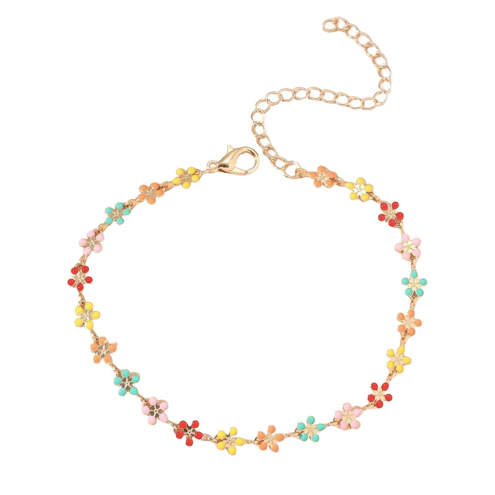JMEDITC Gold Flower Girl Bracelet Set - Elegant European & American Style Beach Anklet for Women, Personalized Name Fear Bracelet Jewelry - Perfect for Weddings, Parties & Summer Vacations