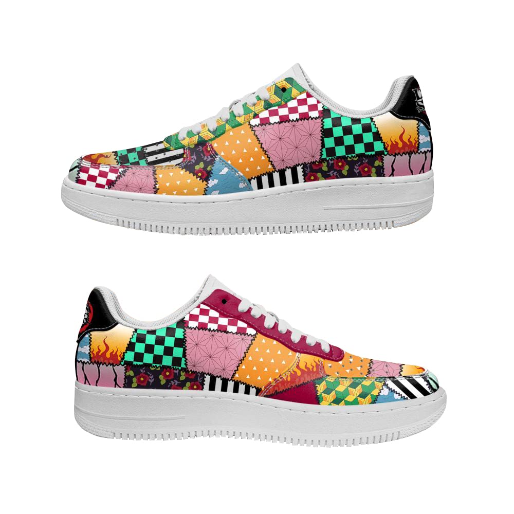 Custom Anime Demon Slayer Tanjiro Nezuko Zenitsu Giyu Printed Basketball Shoes - Low-Top Lace-Up Sneakers for Men & Women - Japan Manga Cosplay Running Shoes - Perfect for Anime Conventions, Casual Wear & Gifts
