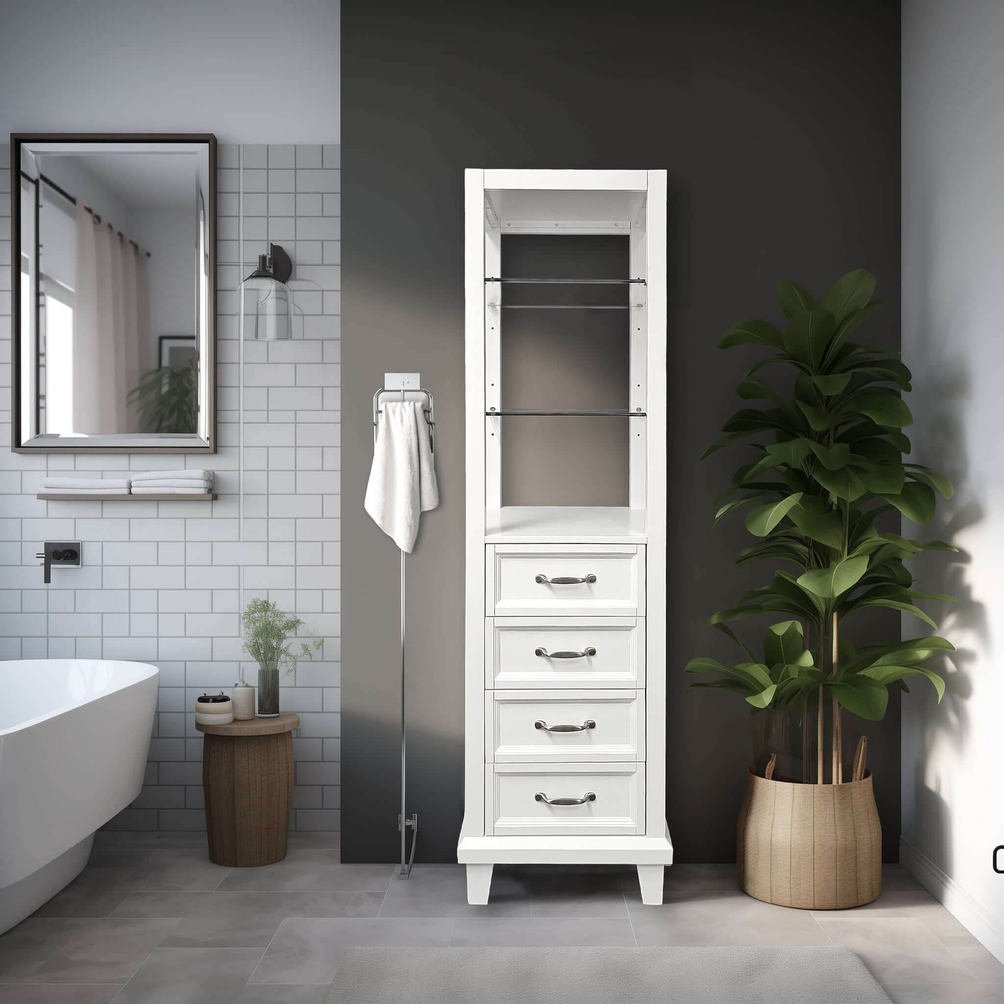 White Linen Cabinet 18W x 18D x 60H - Modern Storage Solution for Bedroom, Living Room & Office Organization
