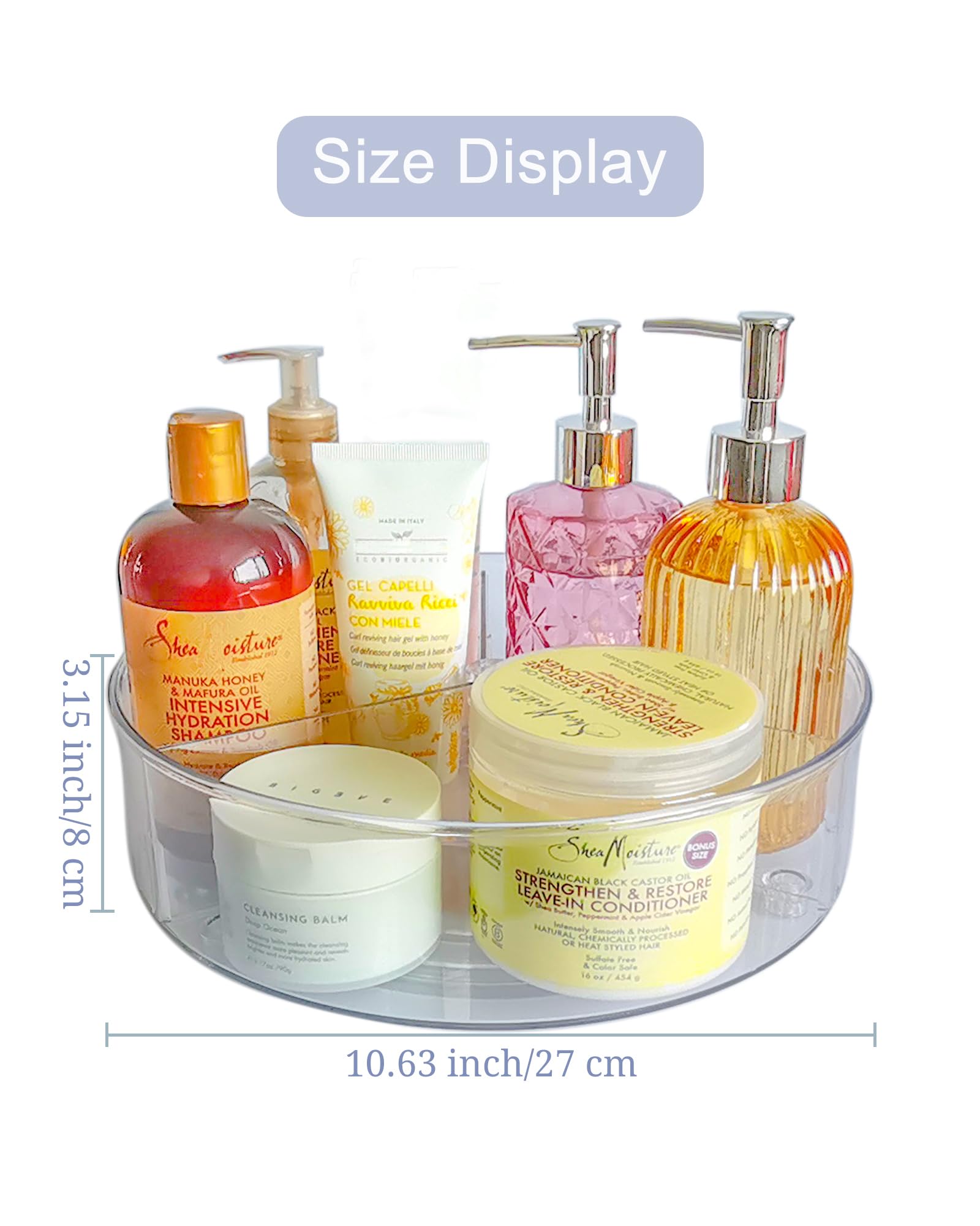 Roninkier 11 Inch Clear Lazy Susan Turntable Organizer with 3 Adjustable Dividers - Spinning Cabinet Shelf for Kitchen Pantry, Refrigerator, Bathroom Vanity & Countertop Storage - Perfect for Spices, Makeup & Toiletries Organization