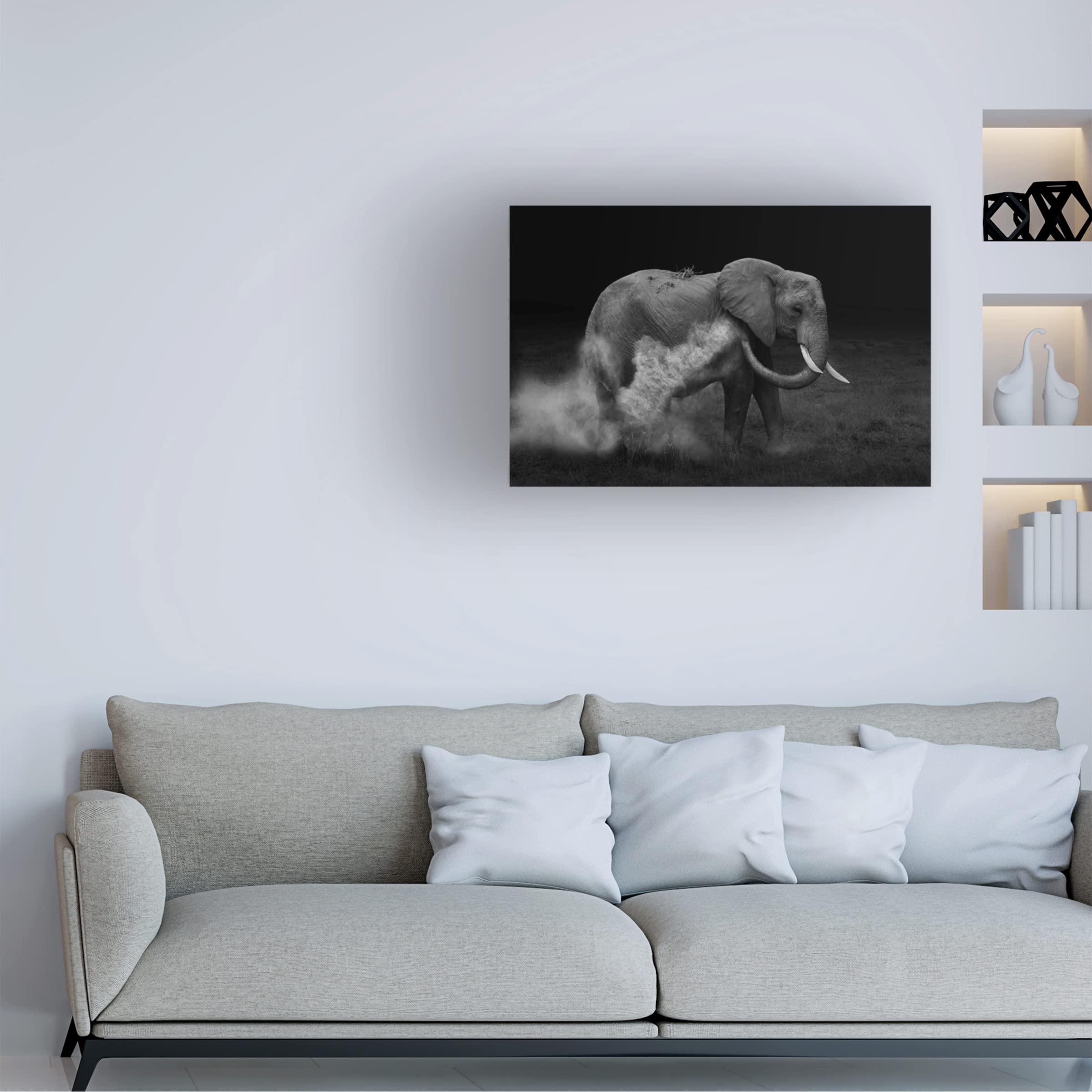 Trademark Fine Art 'Elephant Sand Bathing' Canvas Wall Art Print by Yun Wang - Perfect for Living Room, Bedroom & Office Decor