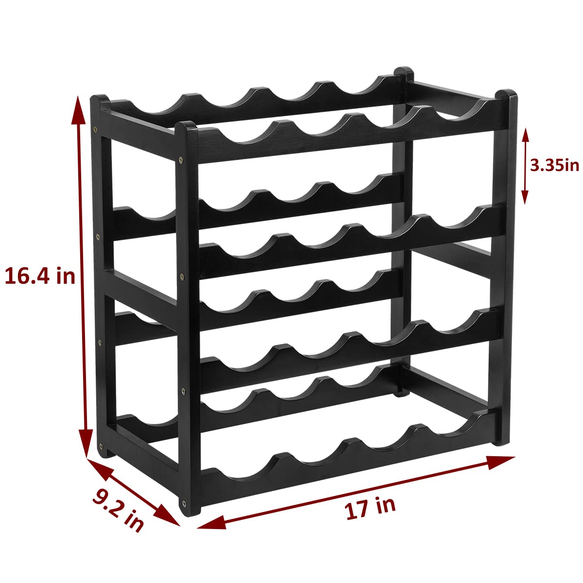 Sturdy 4-Tier Bamboo Wine Rack - Holds 16 Bottles, Durable Countertop Wine Storage Cabinet for Kitchen, Pantry & Dining Room - Black Wine Shelf Organizer for Home Bar & Entertaining