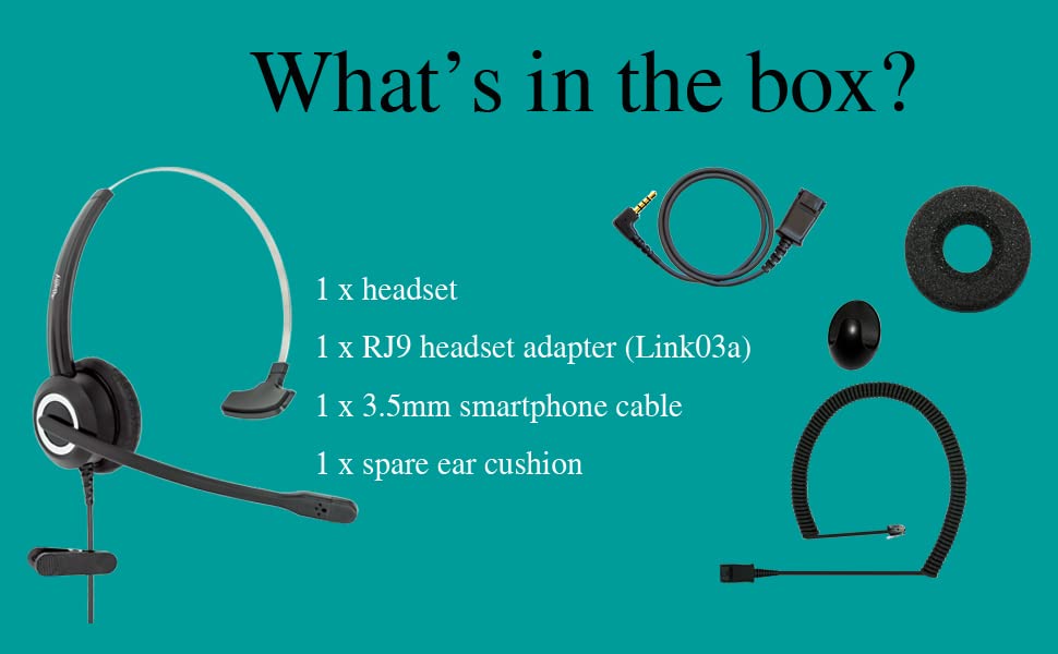 RJ9 Corded Office Headset with HD Voice - Compatible with MITEL, Nortel, Meridian, NEC, Polycom, Packet 8, ShoreTel & Xblue IP Phones - Includes 3.5mm Adapter (Monaural) - Ideal for Call Centers, Customer Service & Office Communications