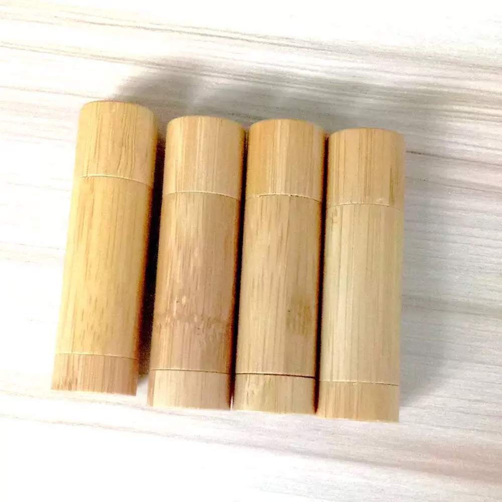 4 Pack 5.5ml Empty Bamboo Lipstick Tubes - Refillable Lip Balm & Lip Gloss Containers with Lids - DIY Makeup, Travel-Friendly Cosmetic Holders for Everyday Use | Perfect for Homemade Cosmetics, Gift Making & On-the-Go Touch Ups