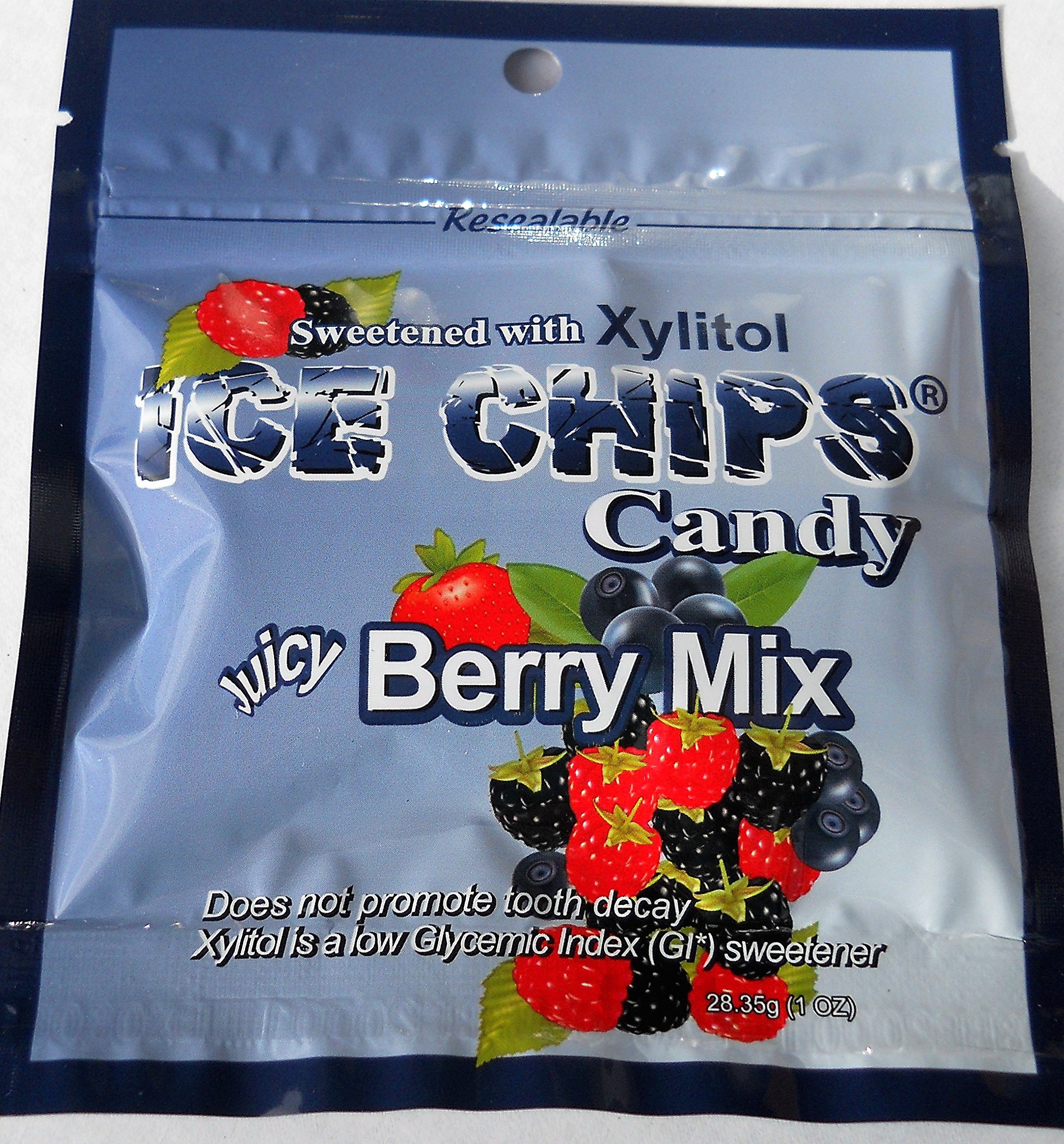 Sugar-Free Ice Chips Candy in Resealable Bags - 12 Pack Berry Mix Flavors (Strawberry, Blueberry & Raspberry) | Keto-Friendly Low Carb Hard Candy for Office, Travel & Home Use