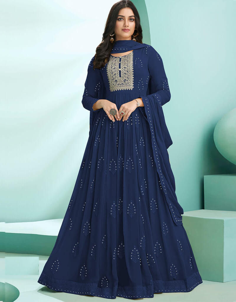 Blue Anarkali Style Suit - Faux Georgette Fabric for Women | Perfect for Weddings, Parties & Festive Occasions