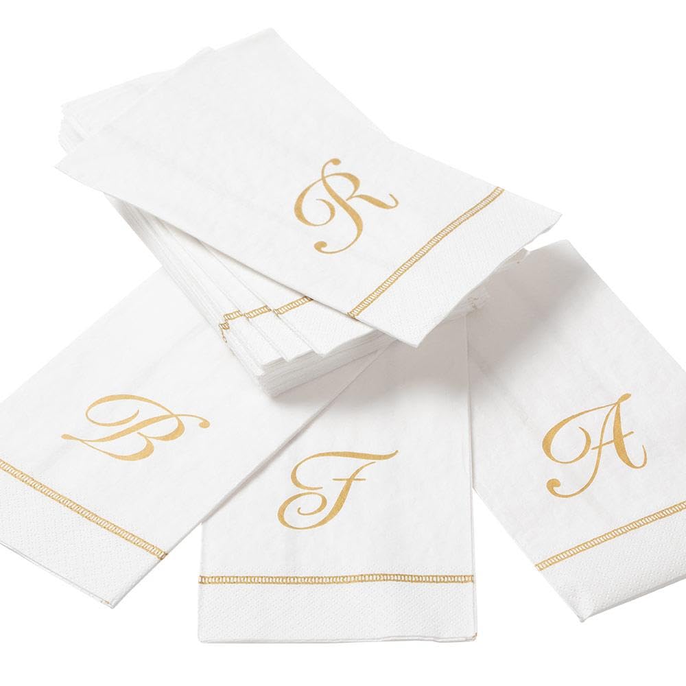 Elegant Caspari Hemstitch Script Monogram Paper Guest Towels - Set of 15 Napkins for Weddings, Bridal Showers & Formal Dining