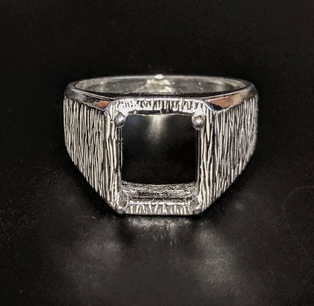 10x8mm & 11x9mm Emerald Cut Sterling Silver or 10K Gold Men's Ring Size 10 - Pre-Notched Blank Shank Setting (163 323/143 323) - Perfect for Wedding Bands, Engagement Rings & Jewelry Making
