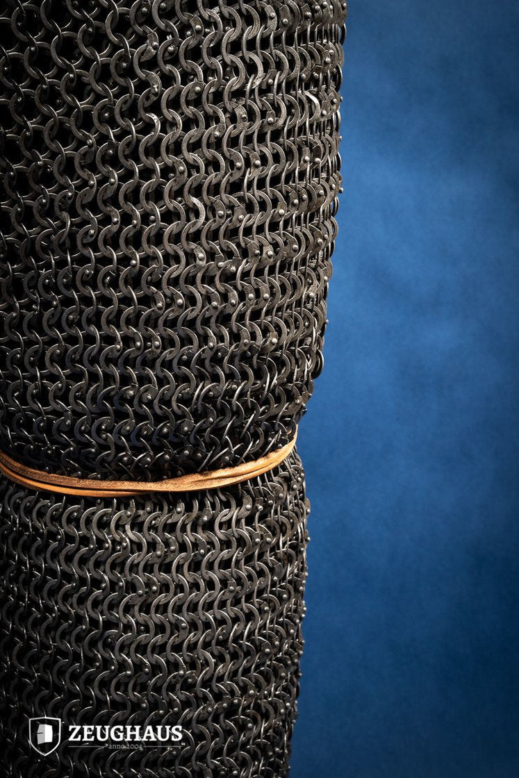 Chainmail Leg Armor - Flat Ring Riveted 9mm Steel Medieval Leggings for LARP, Cosplay & Renaissance Fairs - Oiled Finish for Durability & Authentic Look
