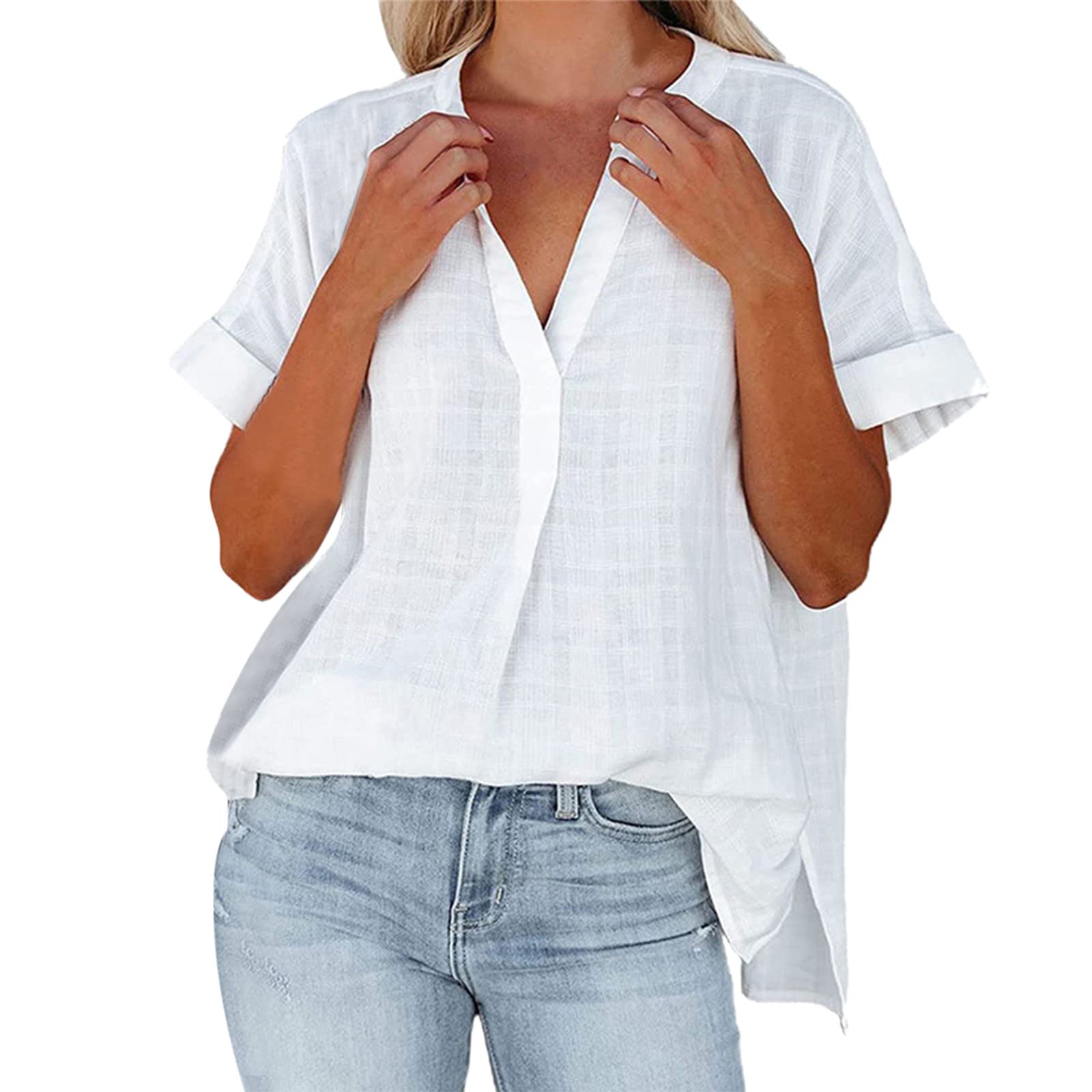 Women's Casual Button-Down Shirt with Irregular Hem - Loose Fit T-Shirt Top, Lapel Cardigan Style for Everyday Wear | Perfect for Office, Outings & Layering
