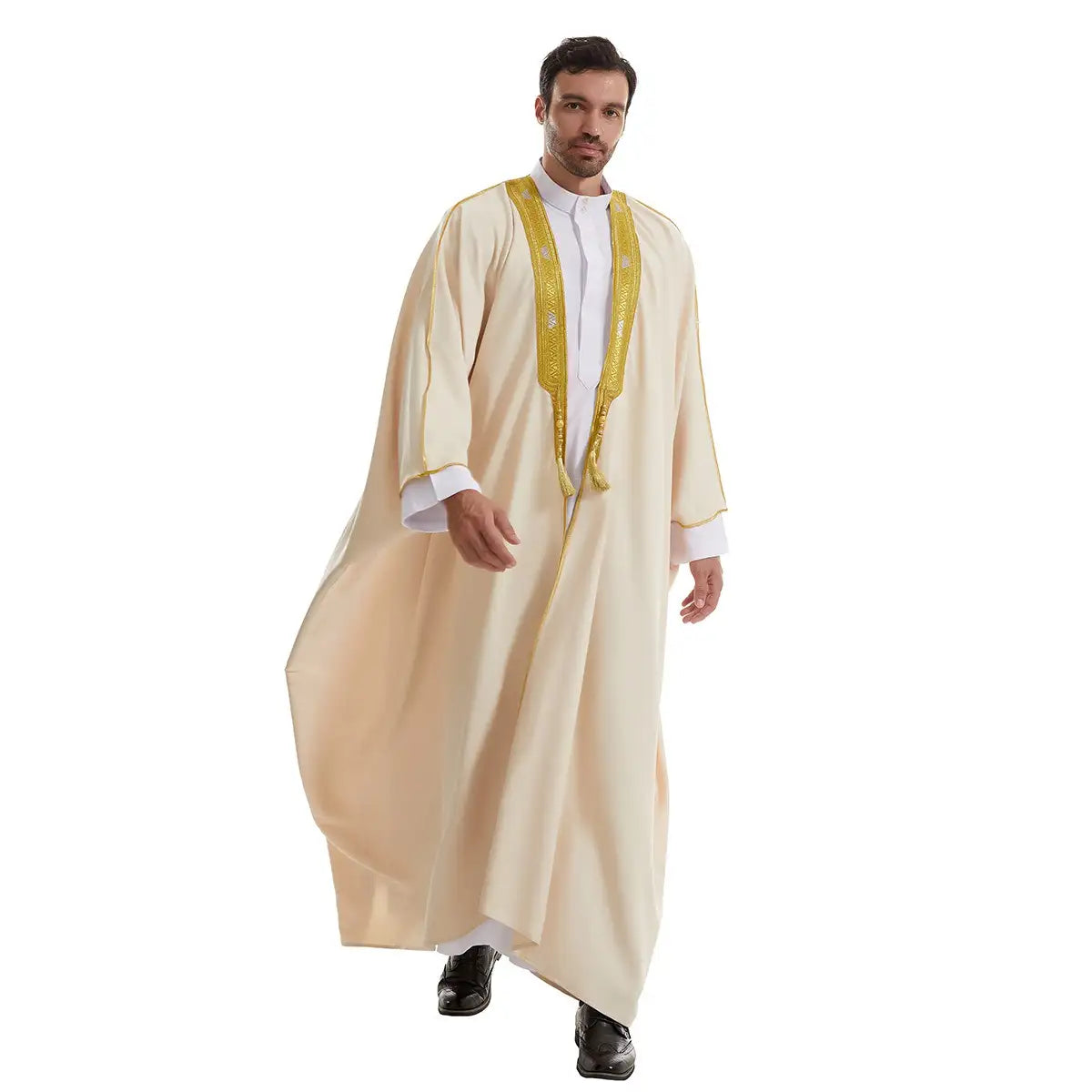 Urgarment Men's Bisht - Middle Eastern Arab Thobe Robe - Thick Premium Fabric - Black/Beige/White/Tan - Perfect for Weddings, Eid Celebrations & Special Occasions