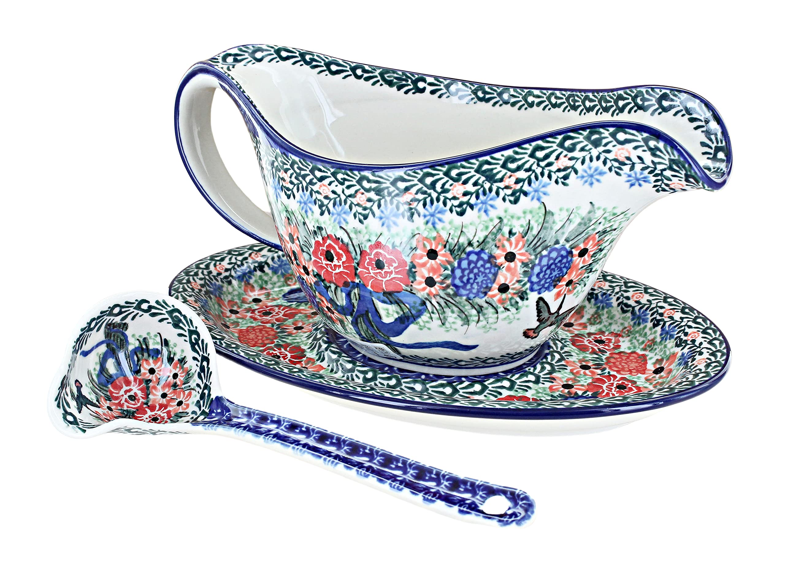 Blue Rose Polish Pottery Blush Bouquet Gravy Boat with Ladle - Elegant Serving Dish for Thanksgiving, Dinner Parties & Special Occasions