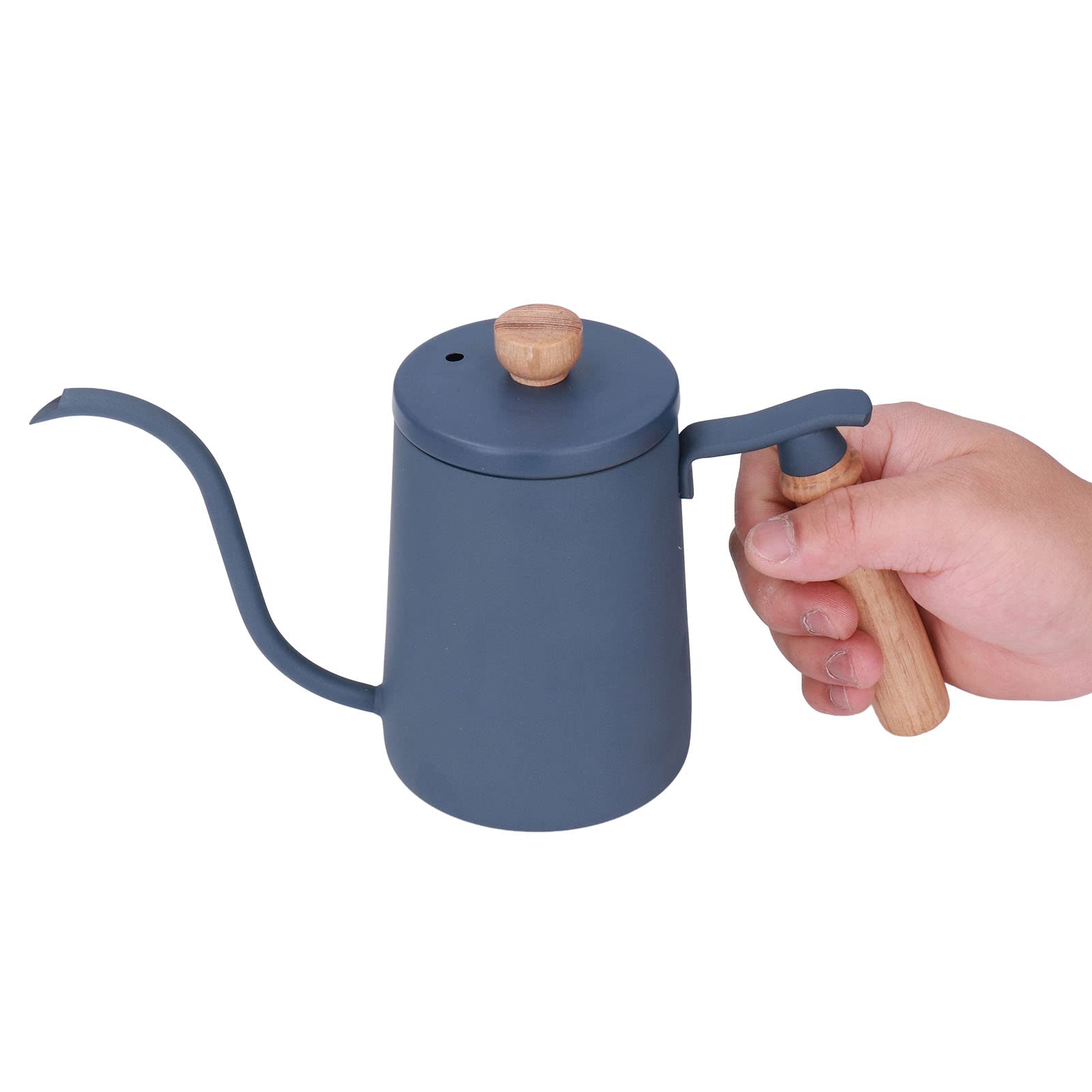 Premium 600ml Stainless Steel Gooseneck Pour Over Coffee Kettle with Wooden Handle & Vent Hole - Perfect for Pour Over Coffee, Tea Brewing, and Precise Water Control (Blue)