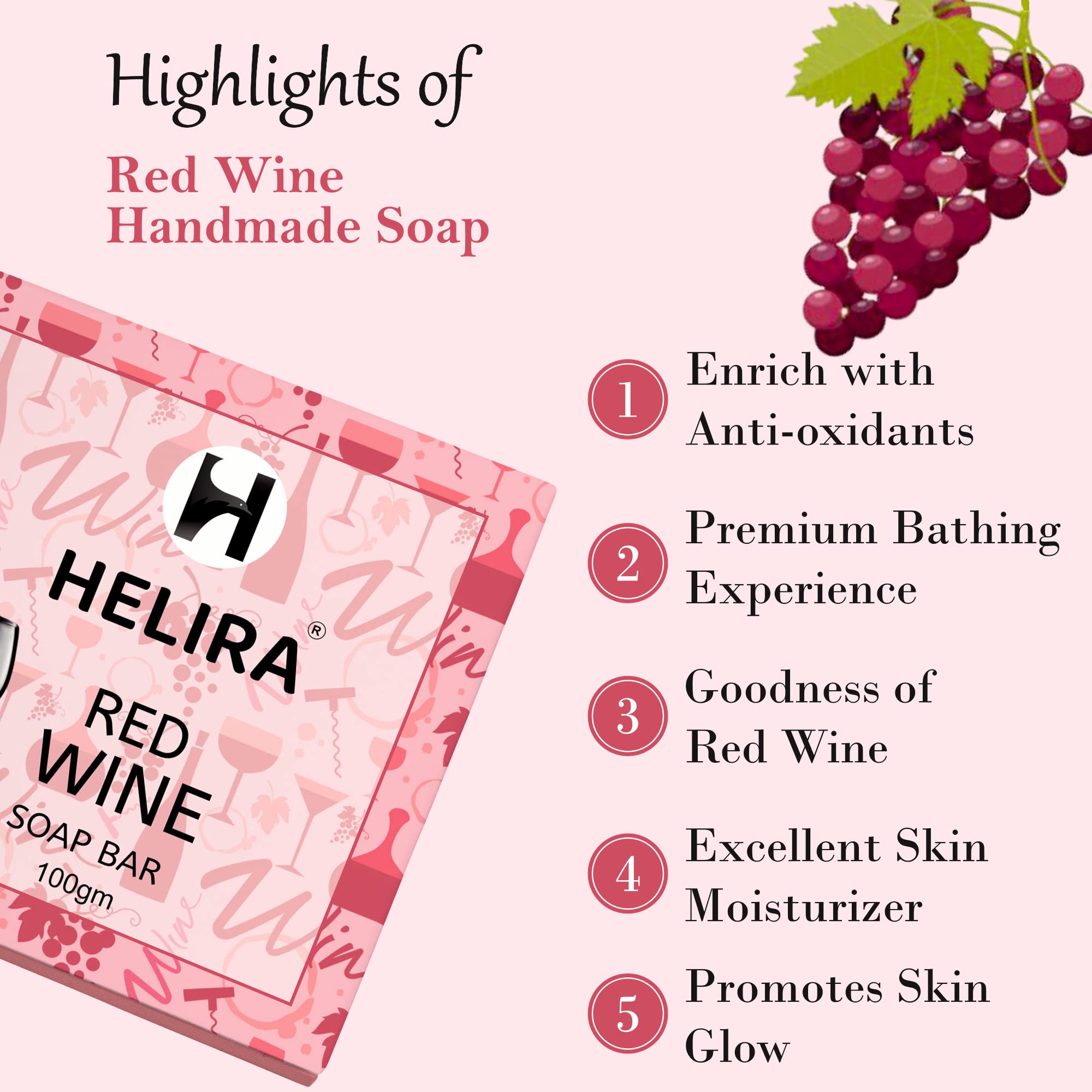 HELIRA® Luxury Handmade Red Wine Soap for Men & Women - Skin Whitening & Moisturizing, SLES Free, Paraben Free (Pack of 3) | Perfect for Sensitive Skin & Daily Skincare Routine