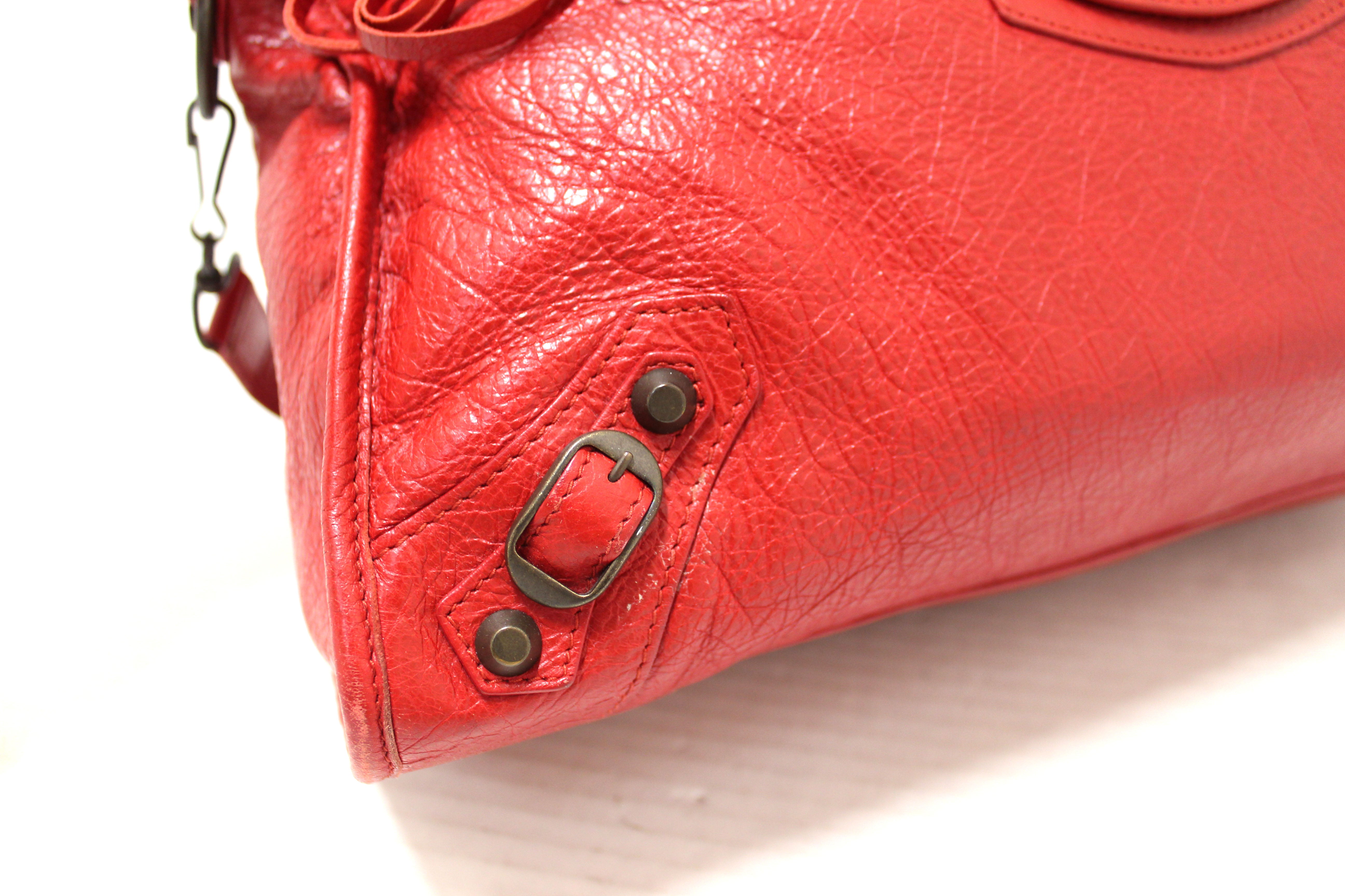 Authentic Balenciaga Red Classic City Lambskin Leather Shoulder Bag for Women - Luxury Designer Handbag for Work, Travel & Evening Events