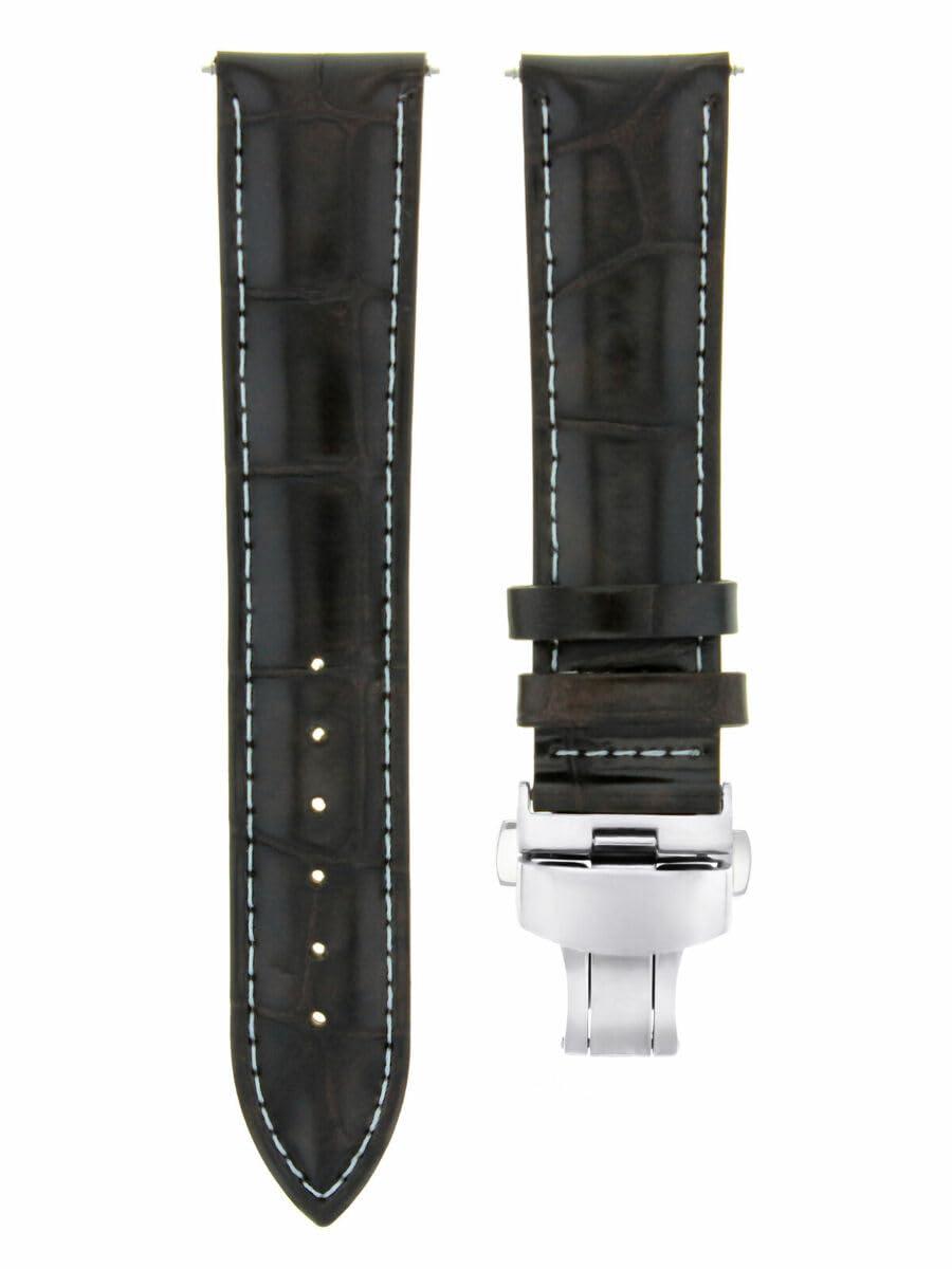22mm Genuine Leather Watch Band Strap for Tissot Le Locle - Dark Brown with White Stitching | Replacement Watch Strap | Perfect for Business, Casual & Formal Occasions