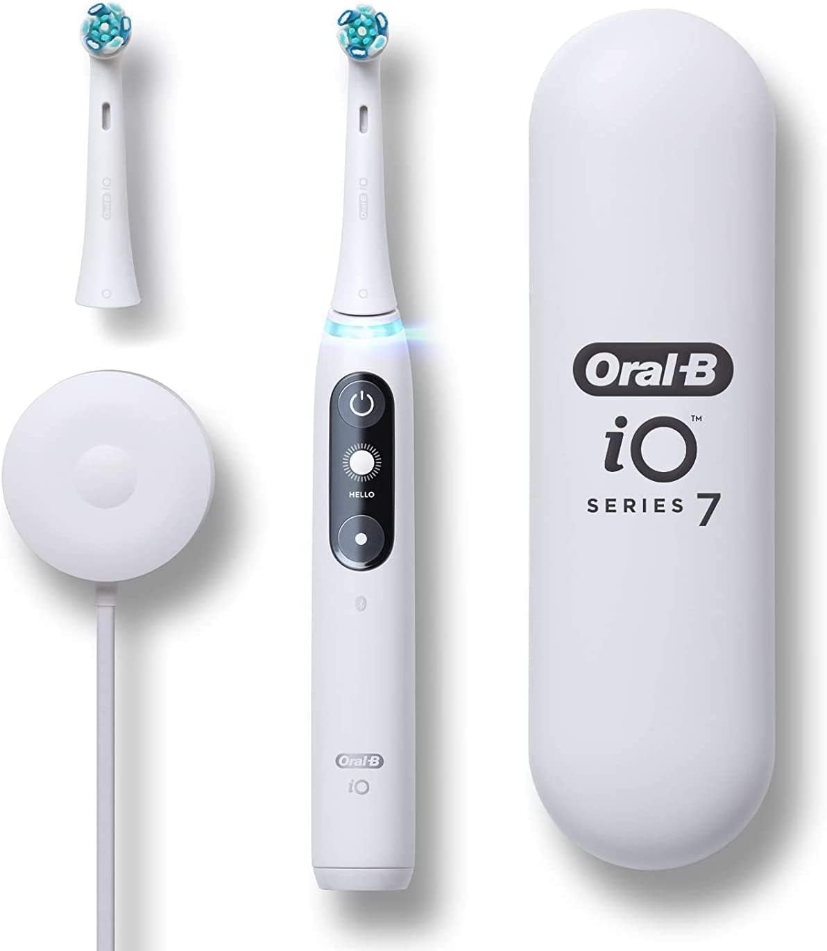 Oral-B iO Series 7 Electric Toothbrush with 2 Replacement Brush Heads, White Alabaster - Advanced Smart Toothbrush for Professional Dental Care at Home