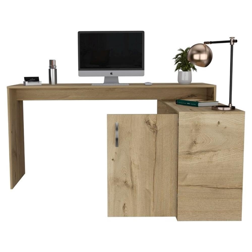 TUHOME Beige L-Shaped Desk - Engineered Wood for Home Office