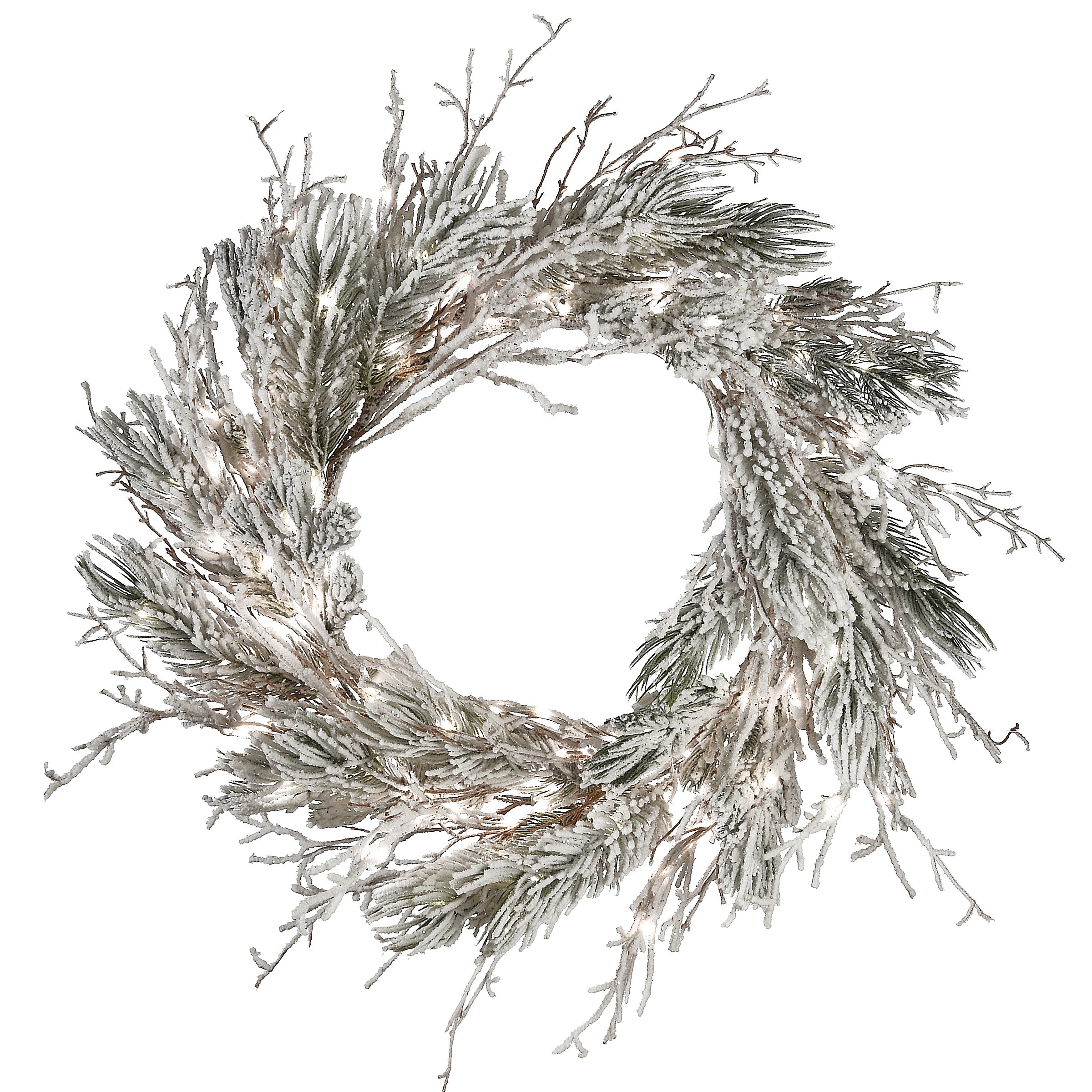 24 Inch Pre-Lit Snowy Twig Wreath - Battery Operated LED Christmas Decor for Front Door, Window & Holiday Home Decorations - Perfect for Winter, Xmas & Festive Season Decor