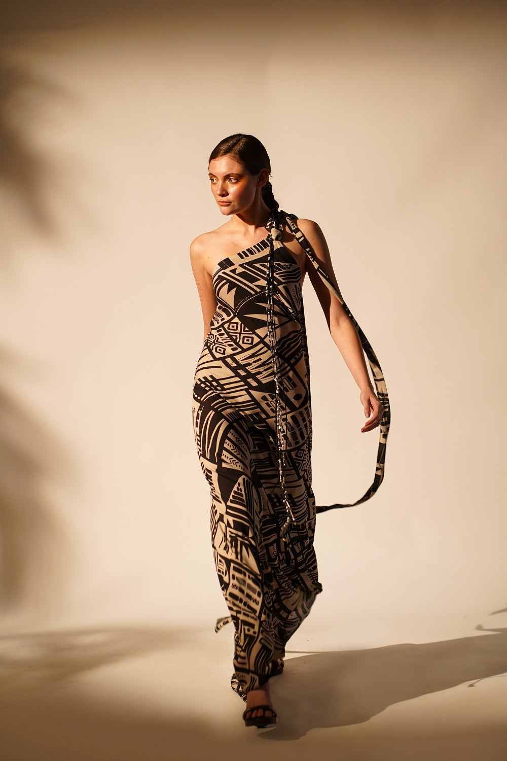 Elegant White Abstract Print One Shoulder Dress for Women - Perfect for Evening Parties, Date Nights & Special Occasions