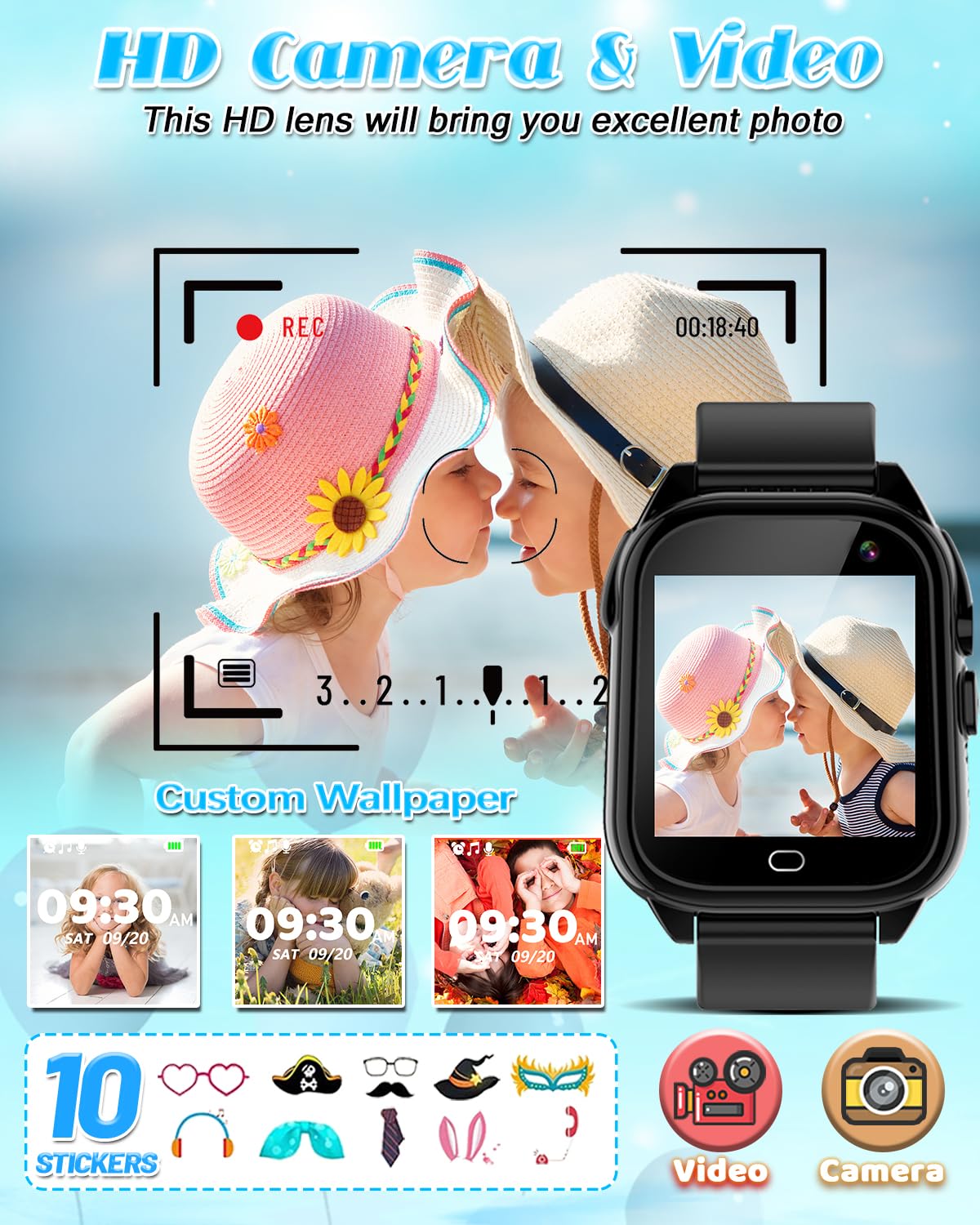 Waterproof Smart Watch for Kids 3-12 Years Old - 26 Games, HD Touchscreen, Video Camera, Pedometer, Music Player, Alarm Clock, Flashlight - Perfect Birthday Gift for Boys & Girls - Ideal for Outdoor Play, Fitness Tracking, and Daily Activities