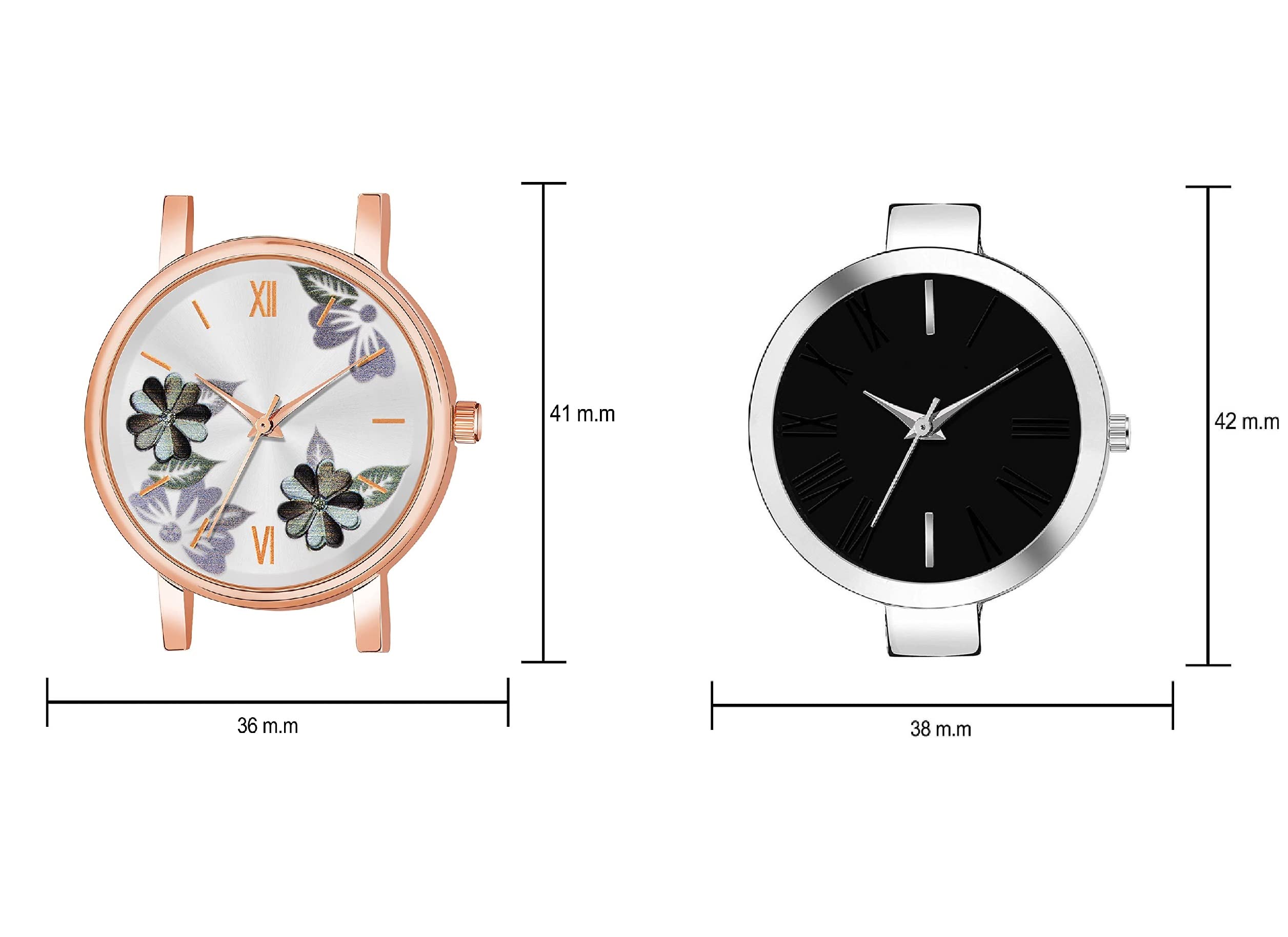 KVajir Analog Quartz Combo Stainless Steel & Leather Strap Watch | Stylish Floral Metal Dial Watch for Women & Girls (2-Pack) - Perfect for Office, Party & Everyday Wear