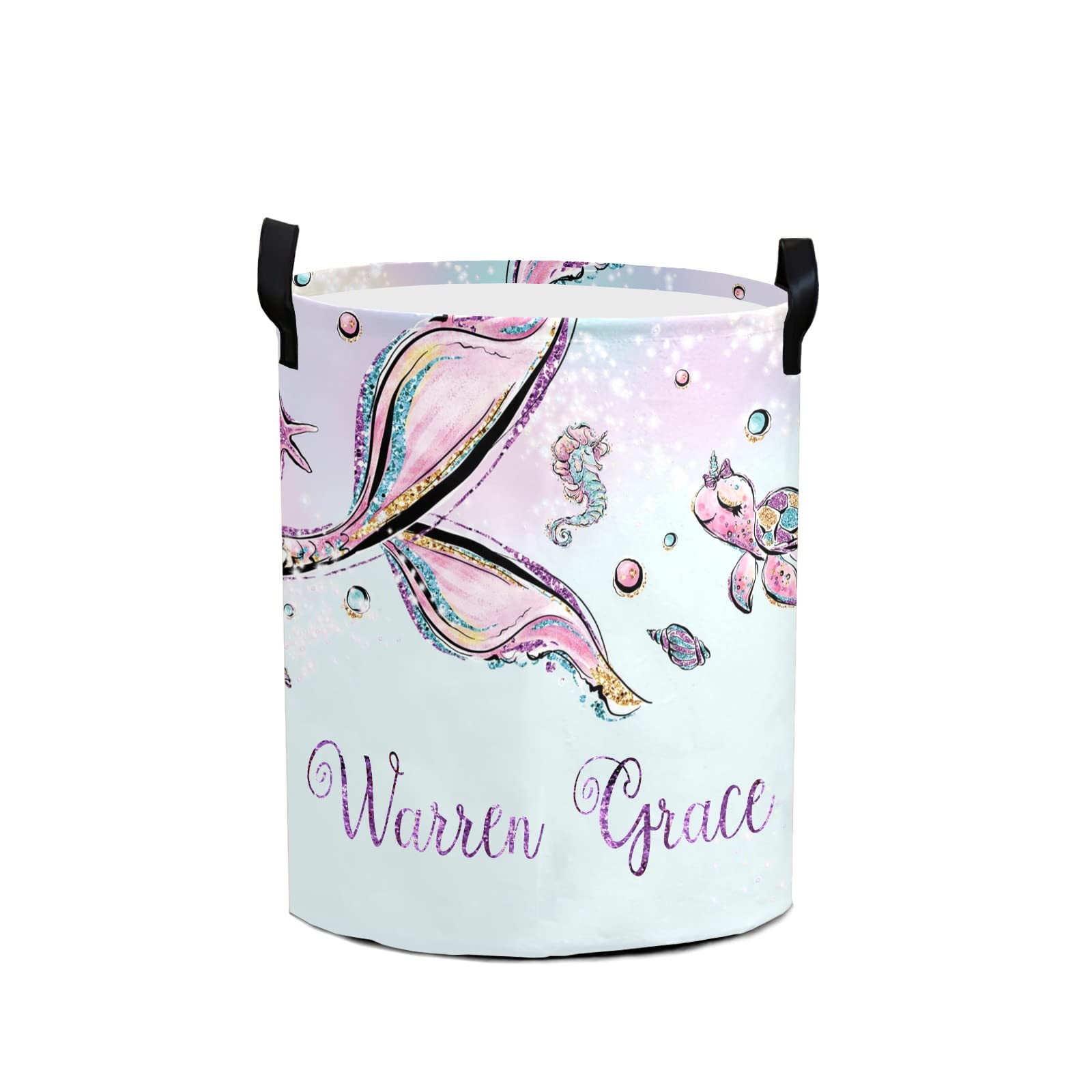 **Personalized Mermaid Tail Laundry Basket - Waterproof Collapsible Clothes Hamper with Handles for Bedroom & Bathroom - Large Capacity Storage Organizer for Kids, Teens & Beach-Themed Decor**    *(Use Case: Perfect for beach-themed bedrooms, kids' rooms, bathrooms, or as a stylish laundry storage solution for teens and mermaid lovers!)*
