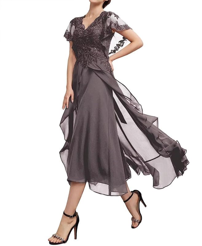 Elegant Long Chiffon Mother of The Bride Dress with Lace Applique - Formal Wedding Guest Gown for Women - Perfect for Weddings, Receptions & Special Occasions