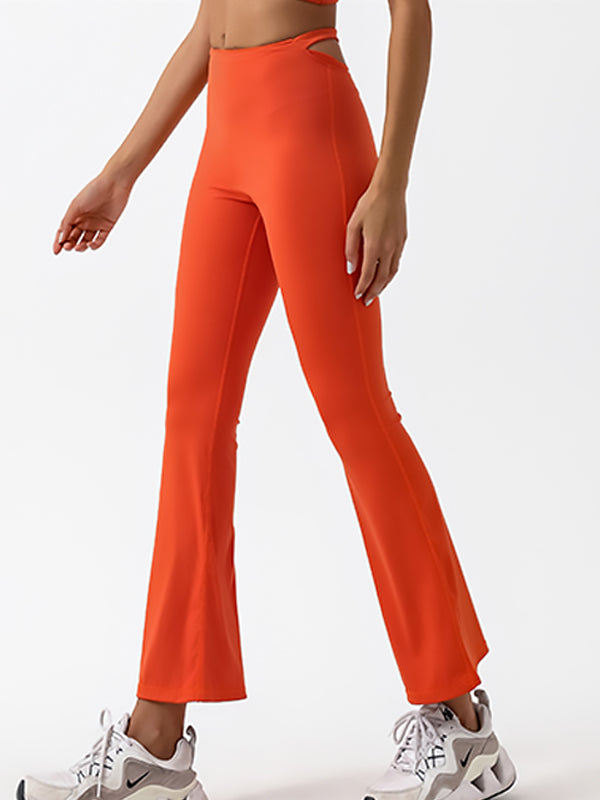 ZASUWA Women's High Waisted Flare Pants - Solid Color Hollow Out Design for Casual Wear, Party & Date Night Outfits