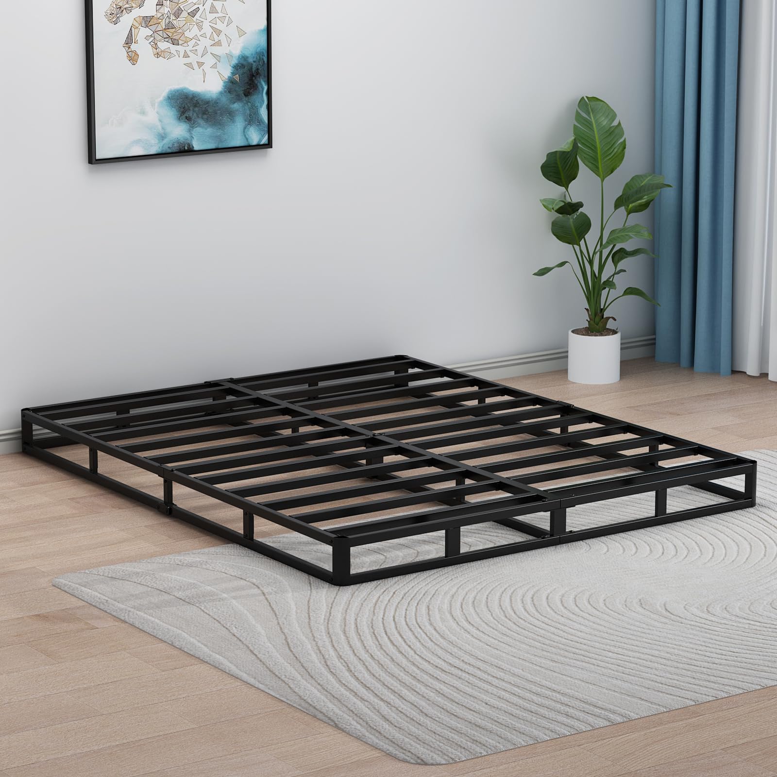 5 Inch Low Profile Box Spring for King Bed - Heavy Duty 3500lbs Metal Mattress Foundation with Easy Clean Fabric Cover | Non-Slip, Quiet, Easy Assembly | Perfect for Bedroom, Guest Room & Dorm | Box Spring Only (UOMEUR King Box Spring)