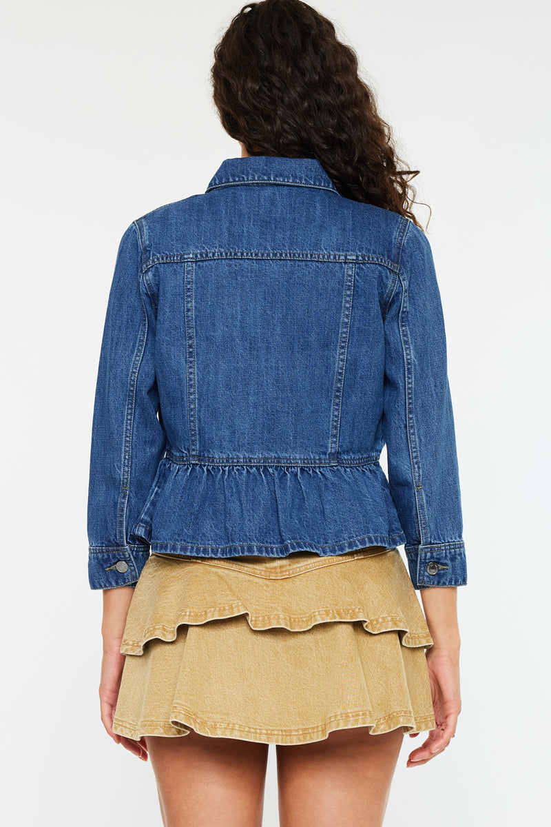 Marilou Peplum Denim Jacket for Women - Stylish Distressed Denim Coat with Ruffled Hem | Perfect for Casual Outings, Date Nights & Spring Layering
