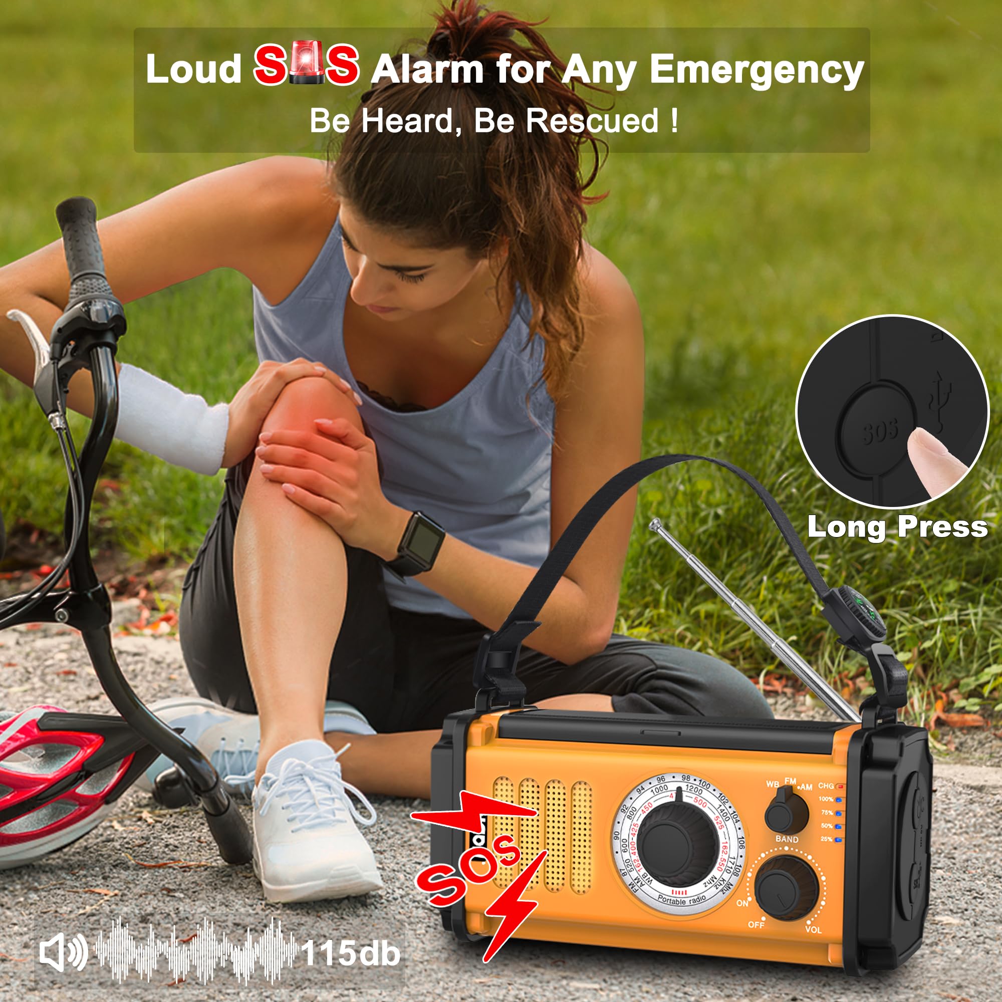 48100mWh Emergency Crank Weather Radio - 5-Way Powered Solar Hand Crank NOAA/AM/FM Portable Radio with Flashlight, Reading Lamp, Phone Charger, SOS & Compass - Perfect for Hurricane Preparedness, Storm Survival, Camping & Outdoor Adventures