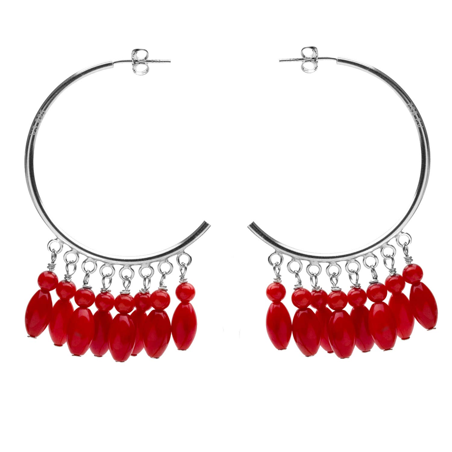 V3Jewelry 925 Sterling Silver Earrings - Oval & Round Gemstone Beaded Hoop Earrings for Women | Delicate C-Hoop Earrings | Gift for Her, Birthday, Anniversary | Perfect for Casual Wear, Office & Special Occasions