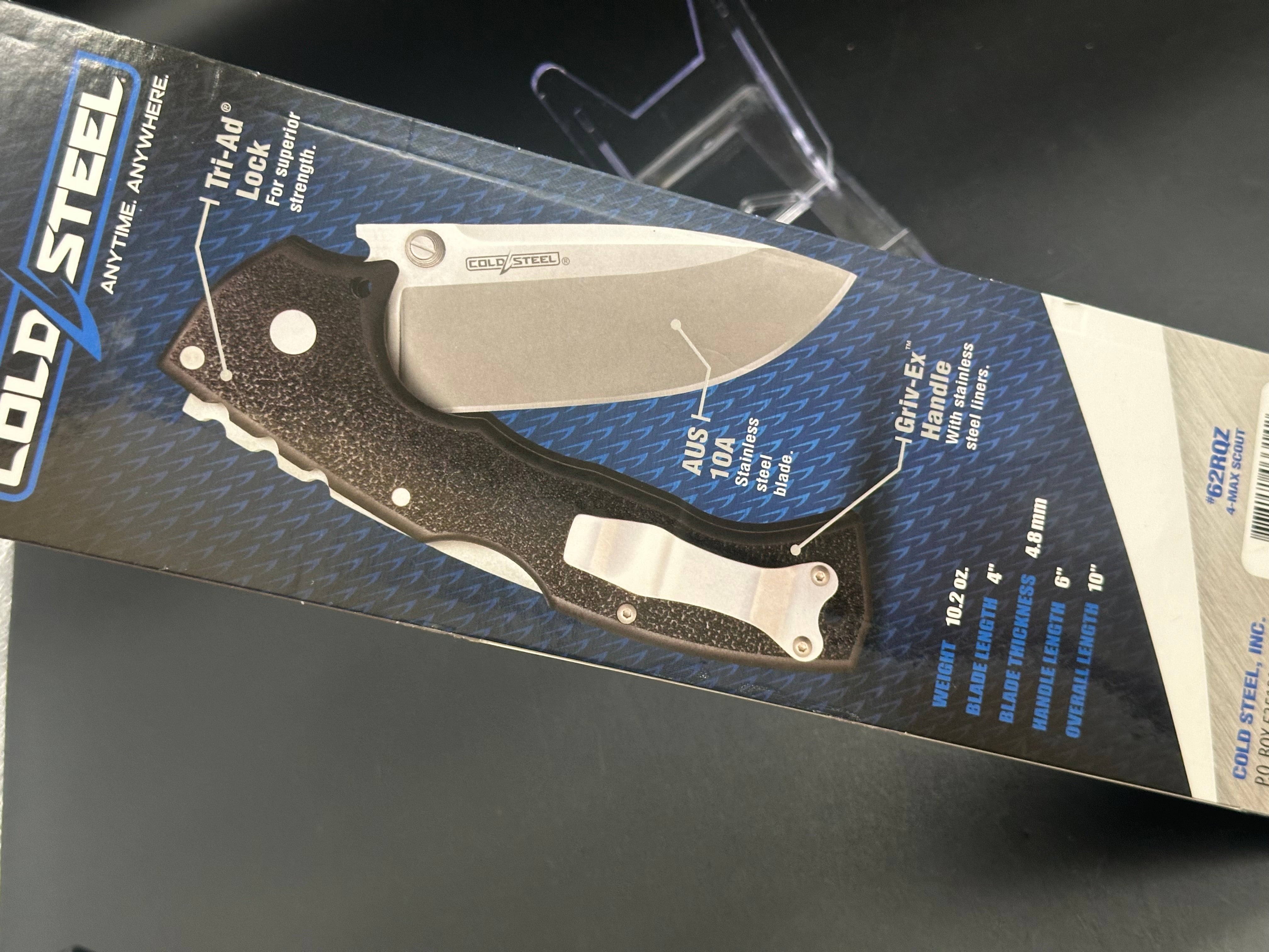 Cold Steel 4 Max Scout Lock Back Folding Knife - Black Griv-Ex Handle - Tactical EDC, Outdoor Survival & Camping Gear