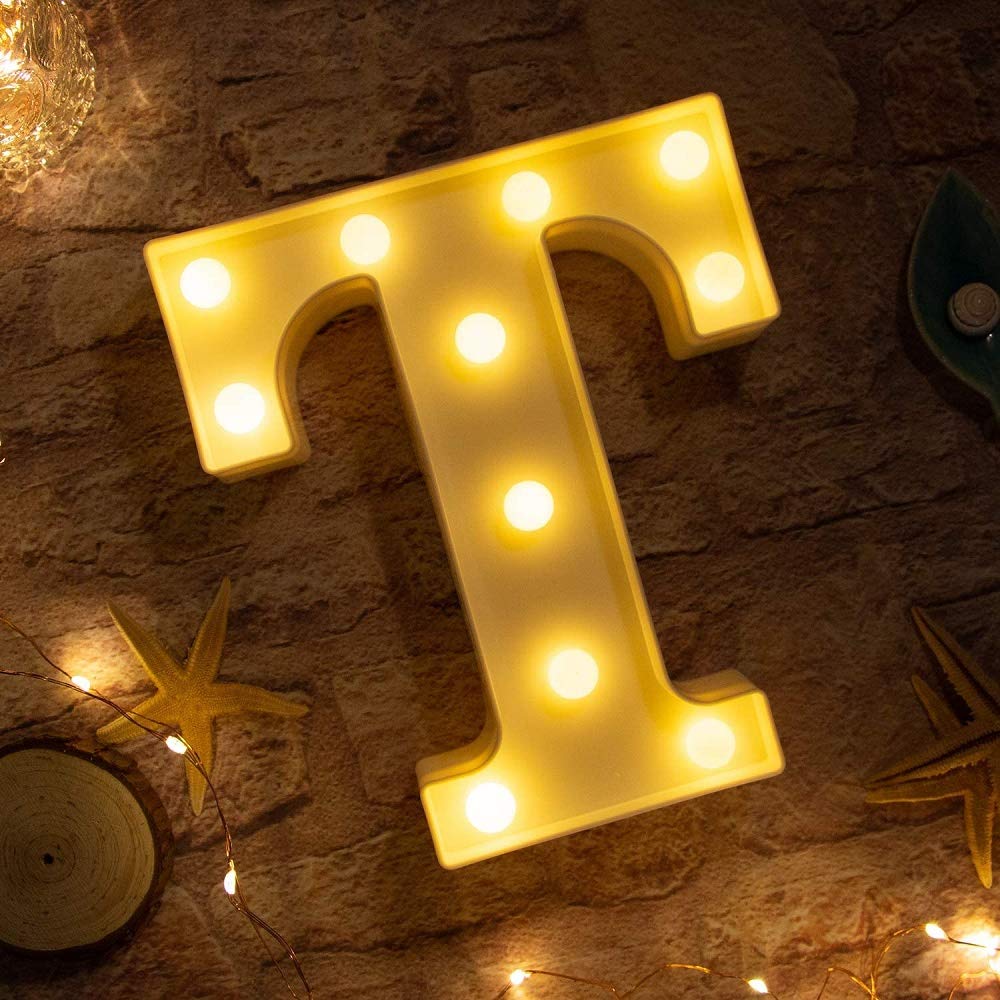 White LED Marquee Letter Lights with Diamond Bulbs - Plastic Alphabet Light Up Sign for Wedding, Birthday, Christmas & Home Decor (Letter T) | Battery Powered Party Decoration for Bars, Proposals & Romantic Events