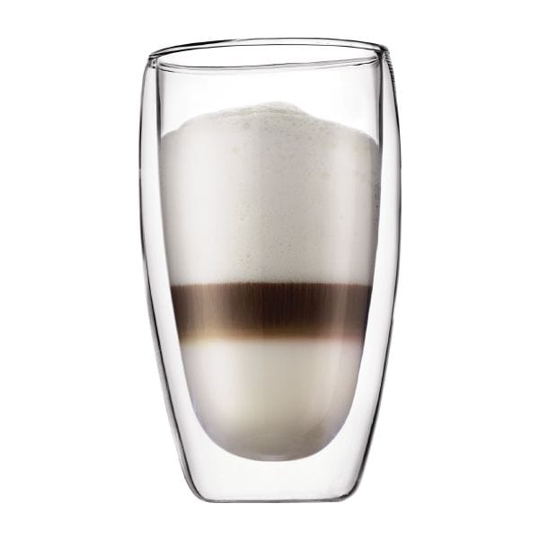 Bodum Pavina Double Wall Insulated Glass Set of 2 - 15 oz Clear Coffee Cups for Hot & Cold Beverages - Perfect for Espresso, Tea, or Iced Drinks at Home or Office