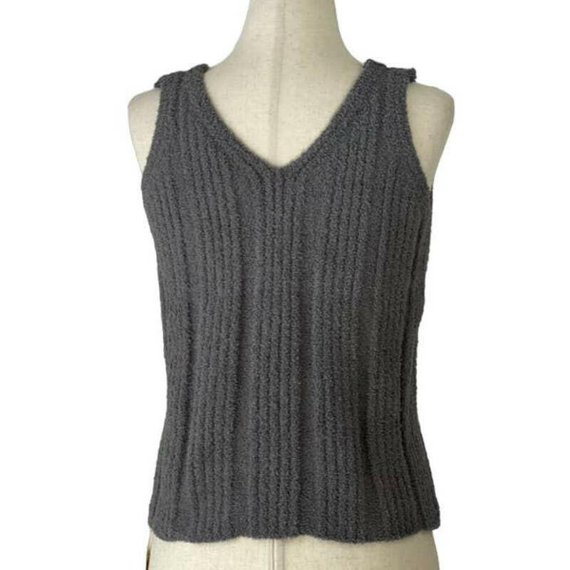 Luxury Solid Gray Ribbed V-Neck Top for Women - Elegant Casual & Office Wear