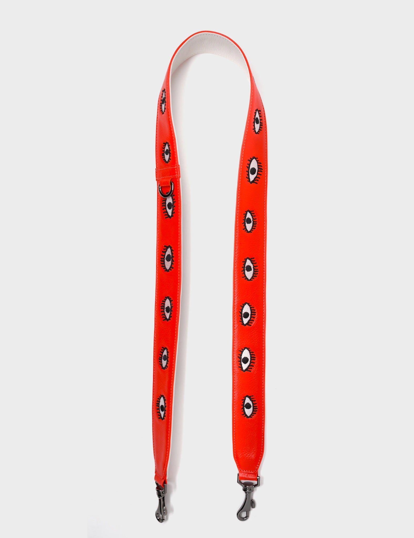Detachable Fiesta Red Leather Shoulder Strap with All Over Eyes Embroidery - Perfect for Handbags, Crossbody Bags & Fashion Accessories