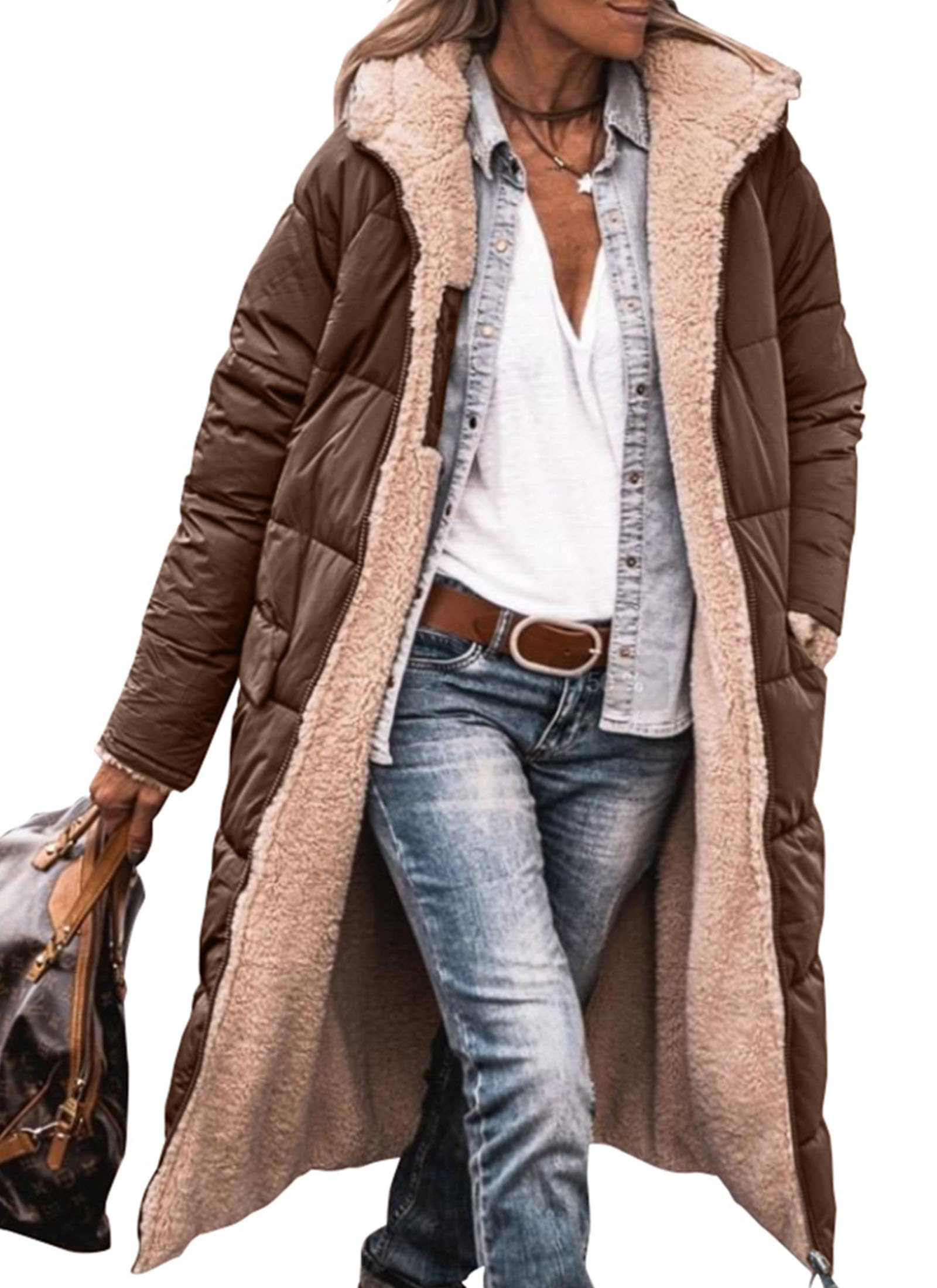 PRETTYGARDEN Women's Oversized Shearling Fleece Long Winter Coat Jacket - 2025 Fashion Trend, Warm & Stylish Outerwear for Cold Weather, Daily Commute & Holiday Outings