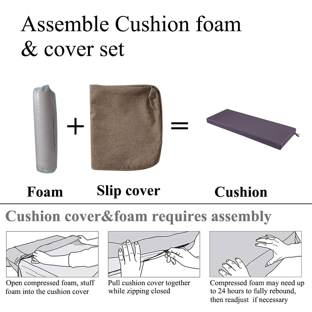 Waterproof Outdoor Bench Cushion 36x18 Inch - Grey Patio Furniture Cushion for Garden, Porch Swing & Settee | All-Weather Seat Pad for Deck, Backyard & Outdoor Lounge Areas